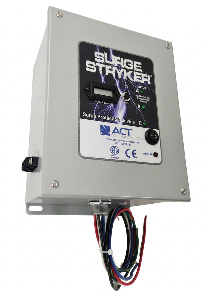 Surge Stryker surge protection device with status lights and cables for electrical safety