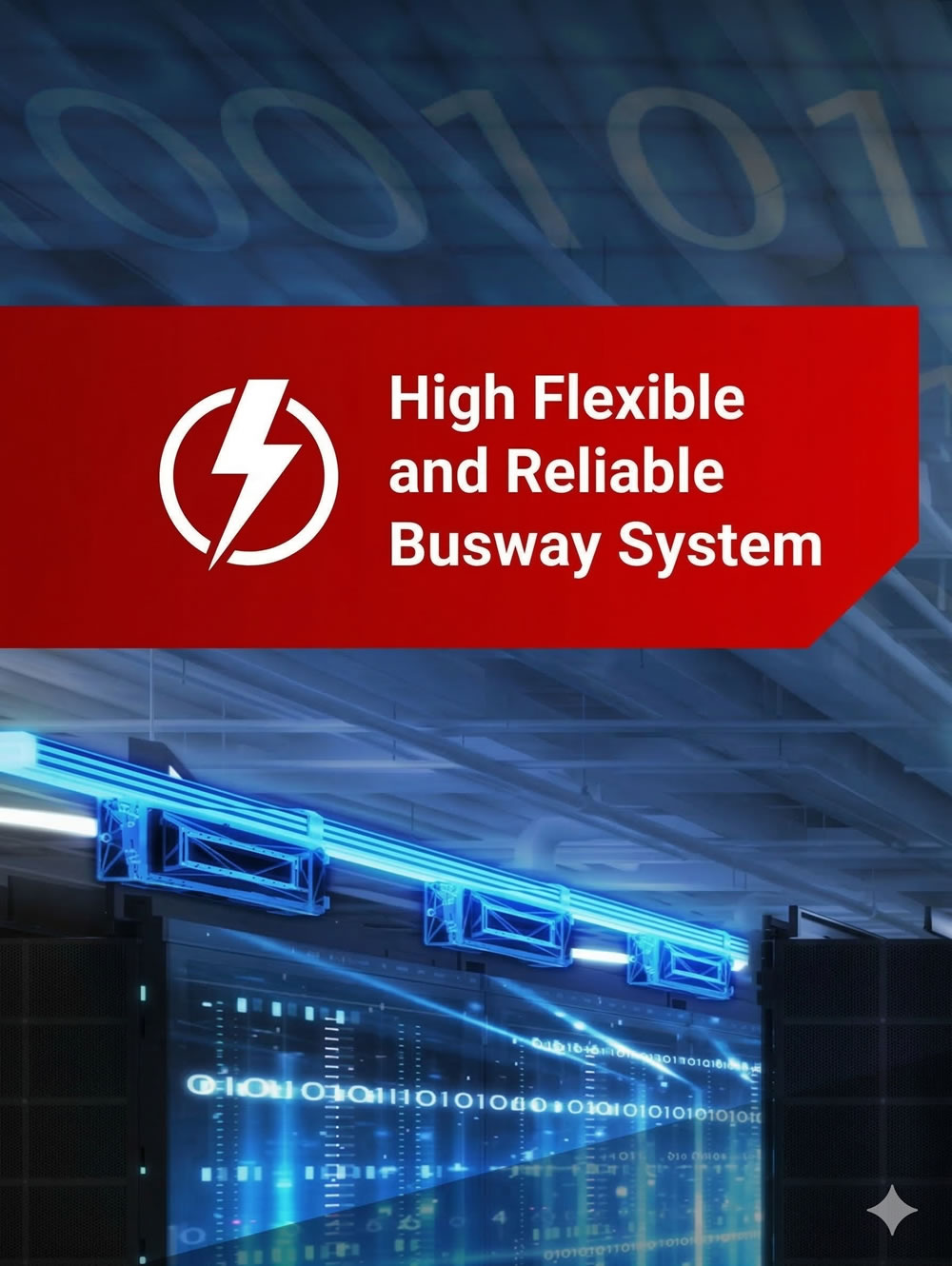 High flexible and reliable busway system signage in a futuristic tech environment with electric bolt symbol.