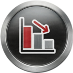 Icon showing a declining bar graph with a red arrow, symbolizing a decrease in performance or value.