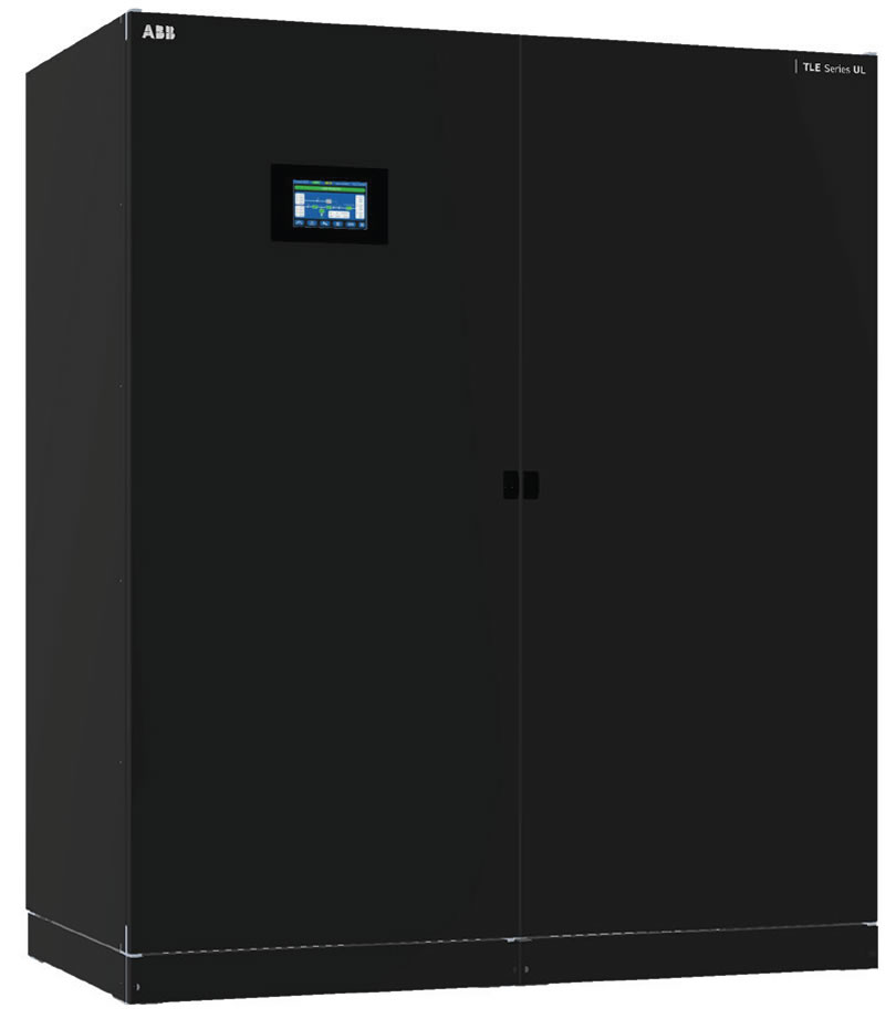 Black ABB TLE Series UPS unit with front display panel for efficient power management.