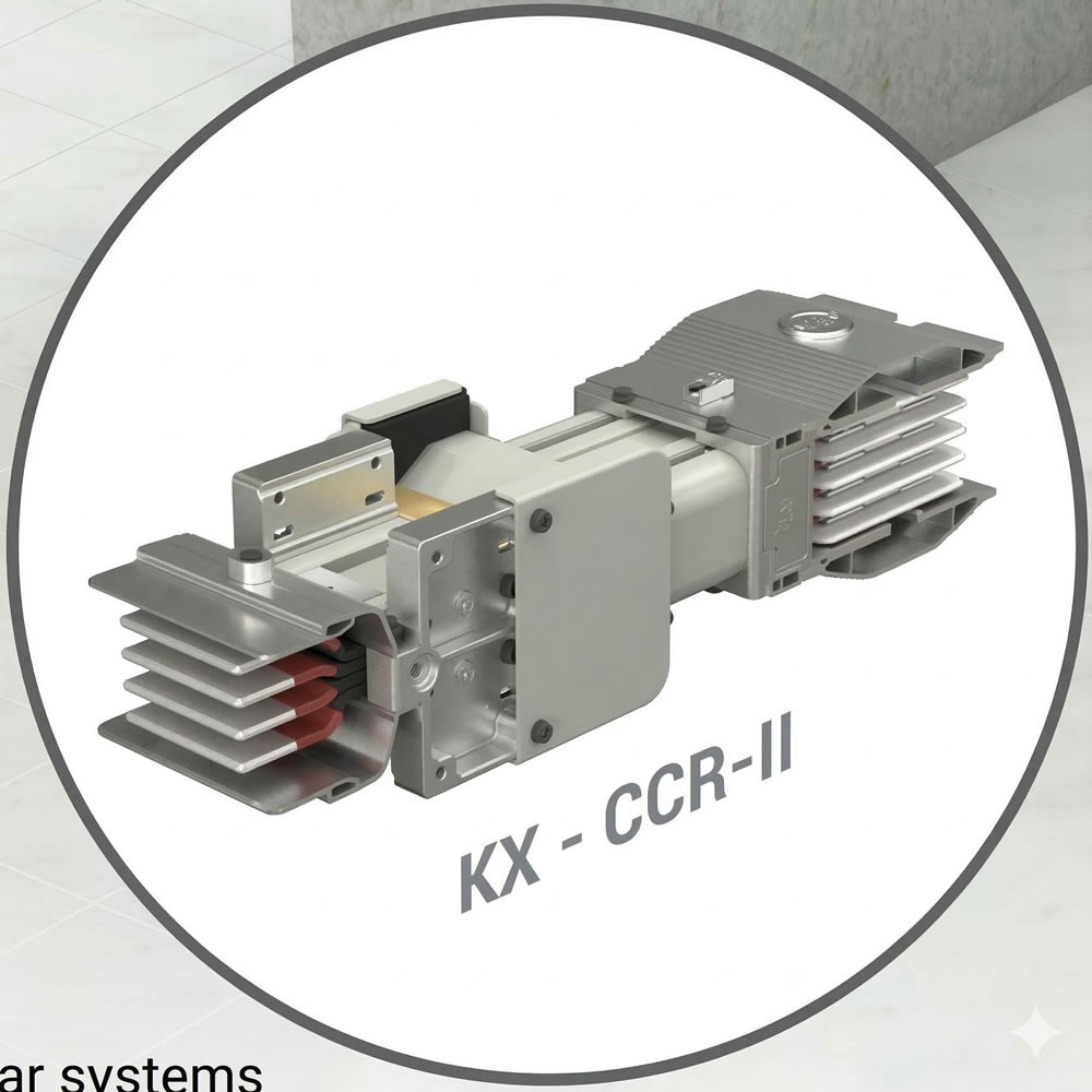High-tech KX-CCR-II connector in gray, showcasing metal components and heat sink fins on a neutral background.