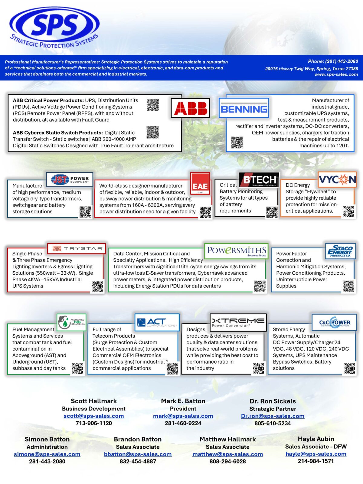 Strategic Protection Systems product catalog featuring power solutions and contact information.
